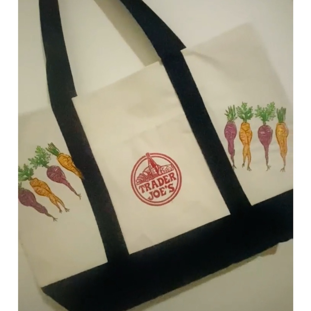 NWT Trader Joe's canvas tote with embroidery - Picture 3 of 12